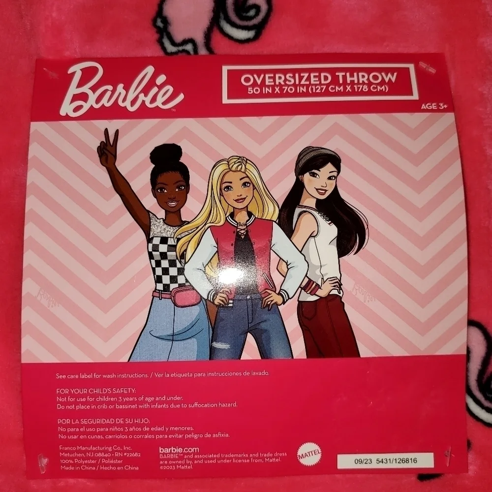 Barbie Blanket Throw Pink NWT Oversized